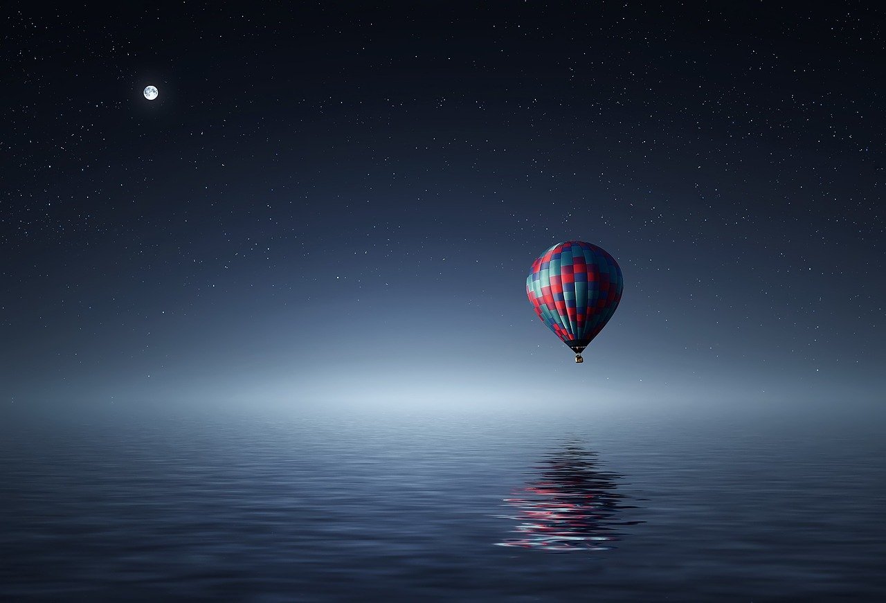 hot air balloon, lake, balloon