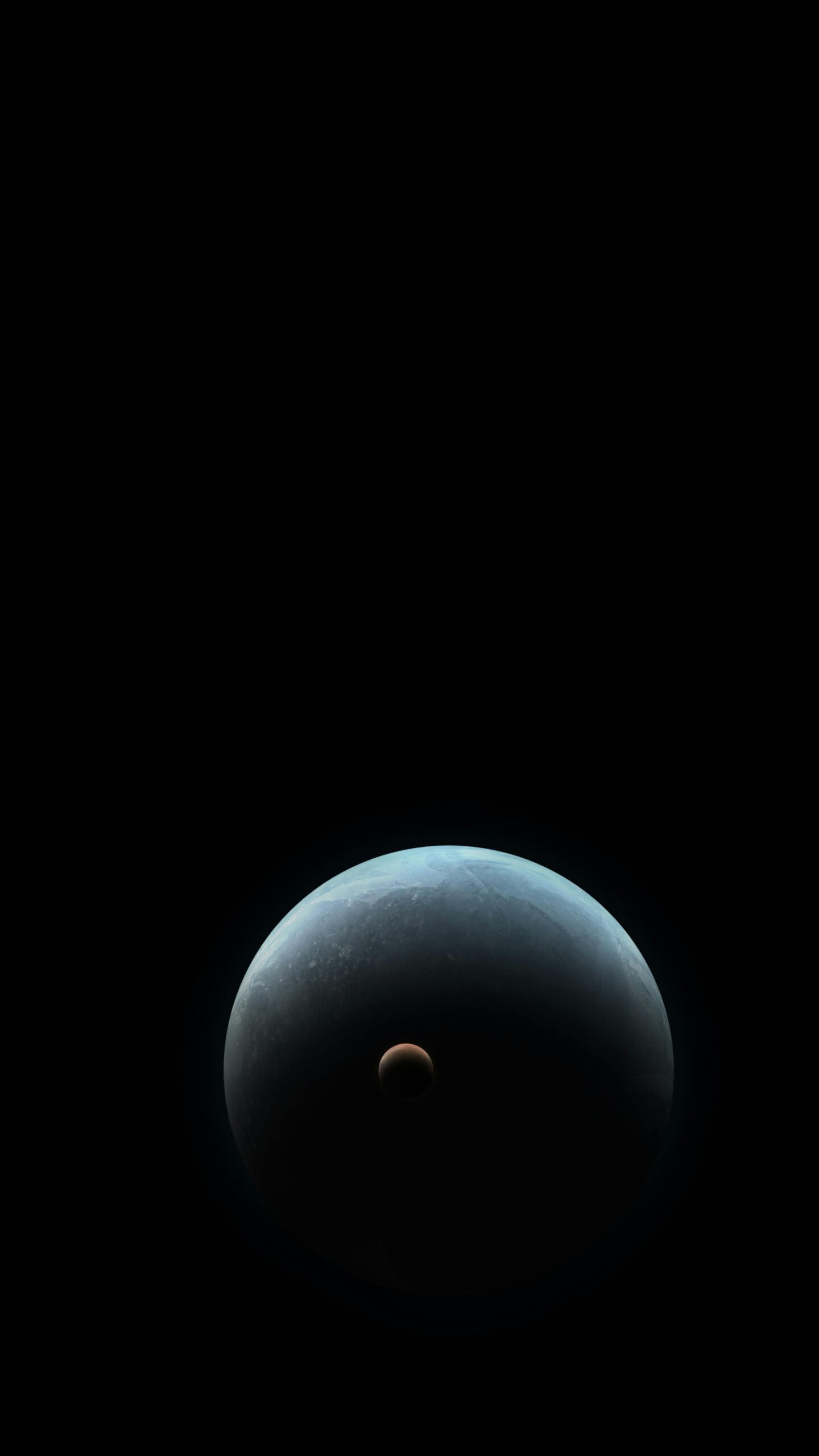 Abstract view of celestial bodies resembling planets in space with dark background.